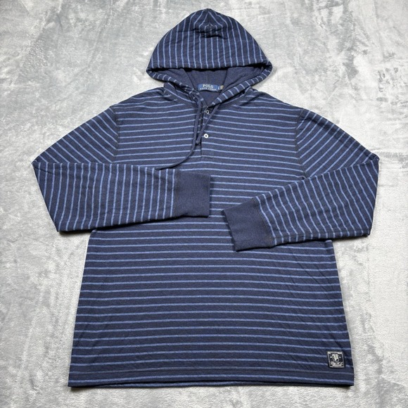 Polo Ralph Lauren Other - Polo Ralph Lauren Mens Navy Blue Striped Hoodie L/S Shirt Retail $99 Size Large